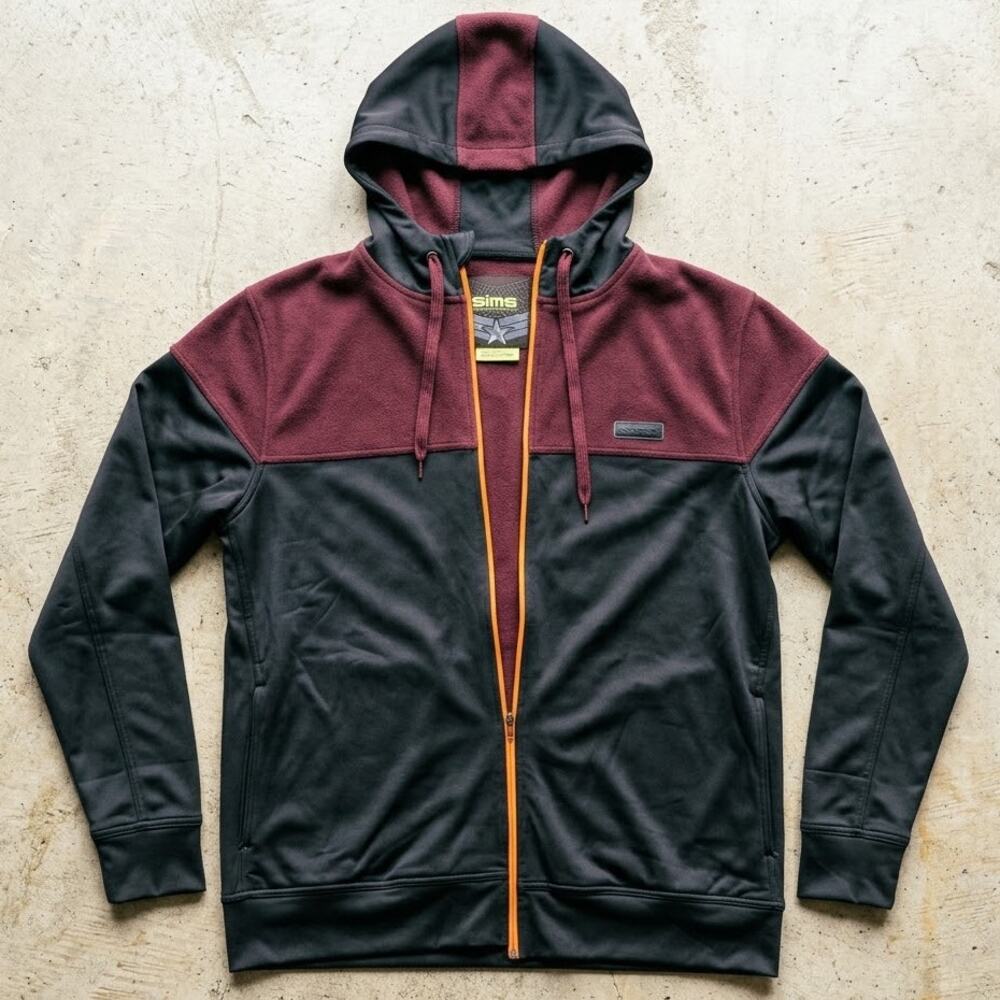 SIMS Men's L Fleece Hoodie Jacket Black Red Full Zip Colorblock Snowcore Y2K